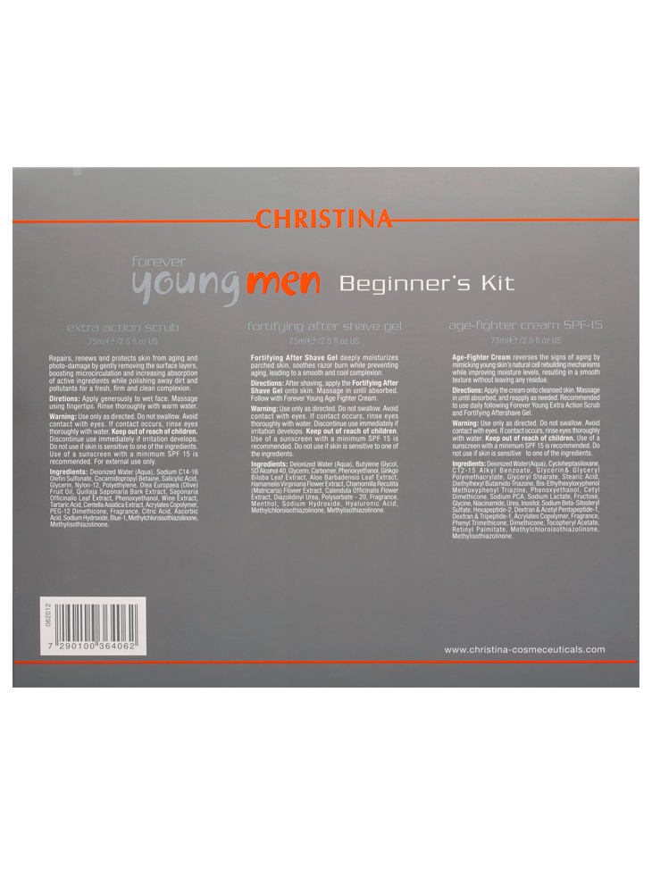 Forever Young Beginner’s Kit: Forever Young Men Extra-Action Scrub, Forever Young Men Fortifying Aftershave Gel, Forever Young Men Age-Fighter Cream SPF 15 Christina Cosmetics - фото 3